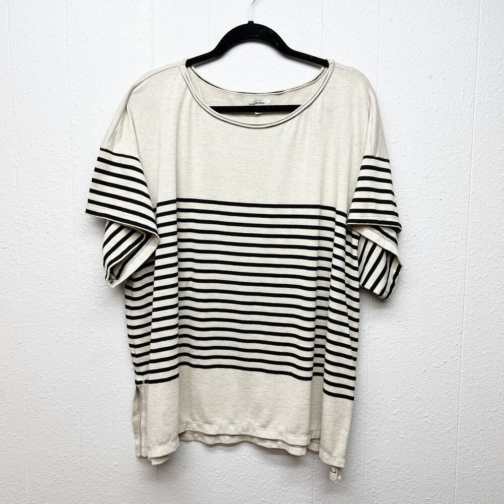 Max Studio Striped Sweater Top Womens 3X Casual Workwear Neutral Modest Stretch